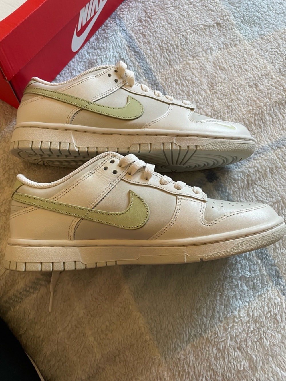 Nike Low-Top Sneakers in Cream with Pale Green Swoosh - Picture 2 of 5